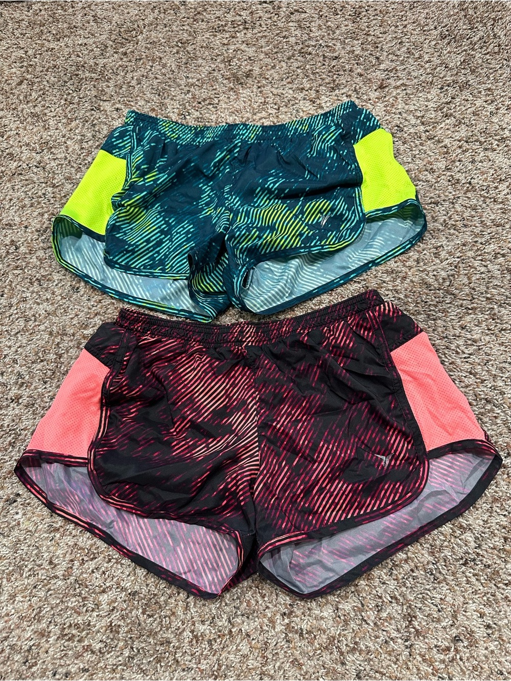 2 pack Women’s Athletic Running Shorts - Neon Green & Coral Pink